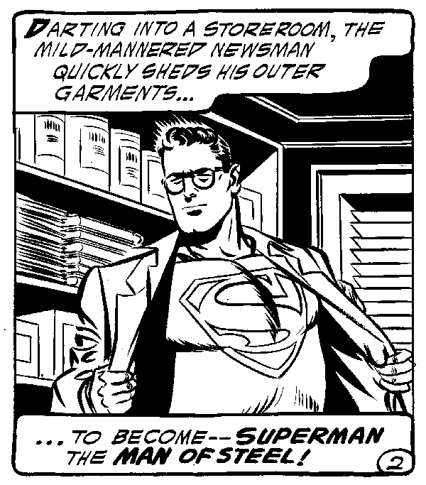Clark Kent switches to Superman by artist Wayne Boring